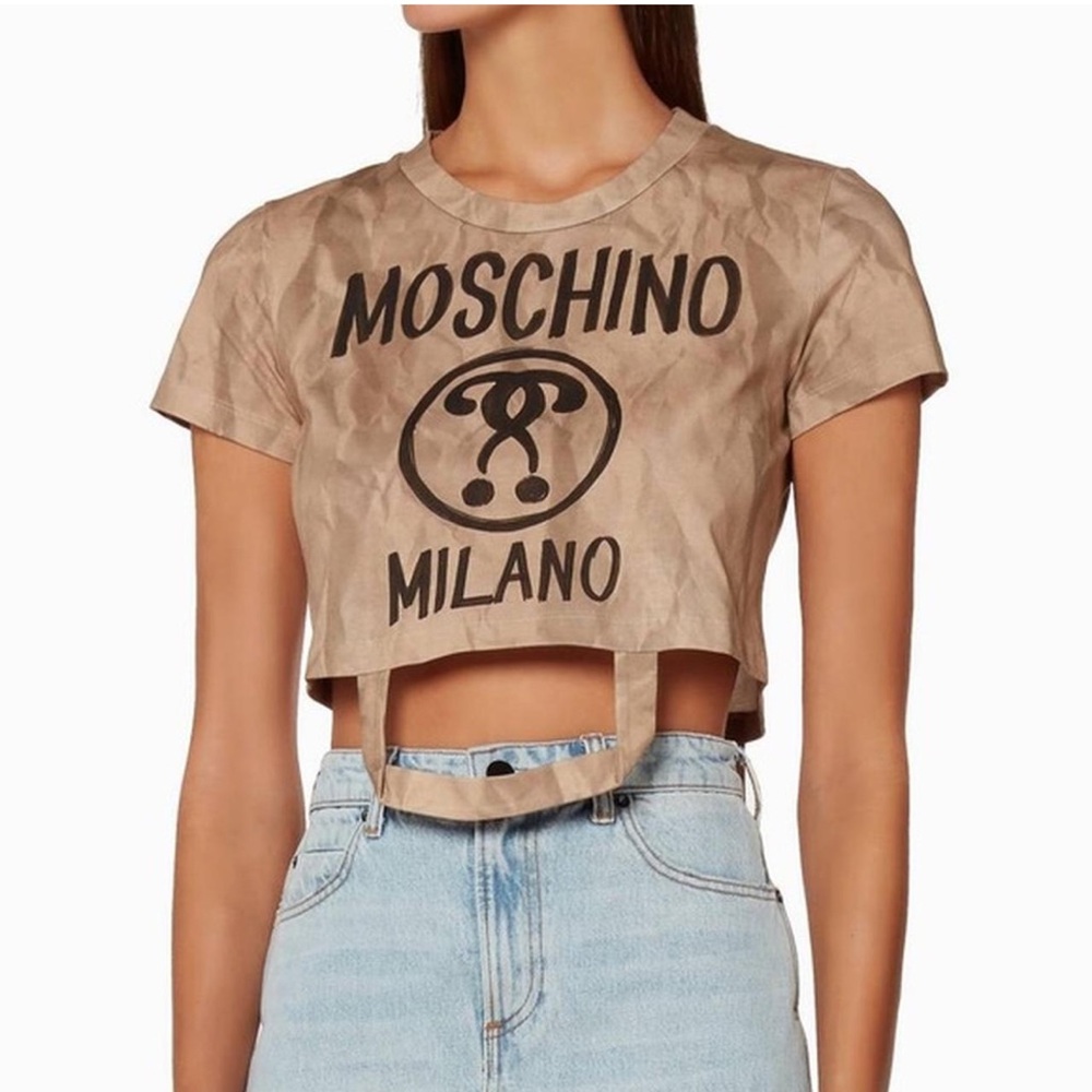 Moschino runway brown paper bag cropped t-shirt top size S